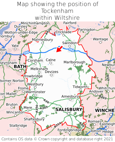 Map showing location of Tockenham within Wiltshire