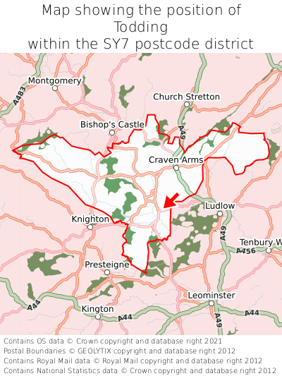 Map showing location of Todding within SY7