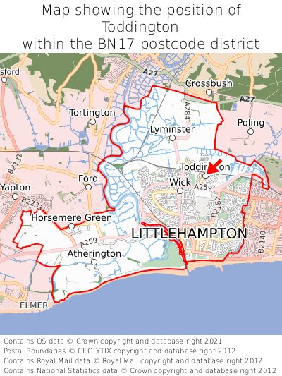 Map showing location of Toddington within BN17