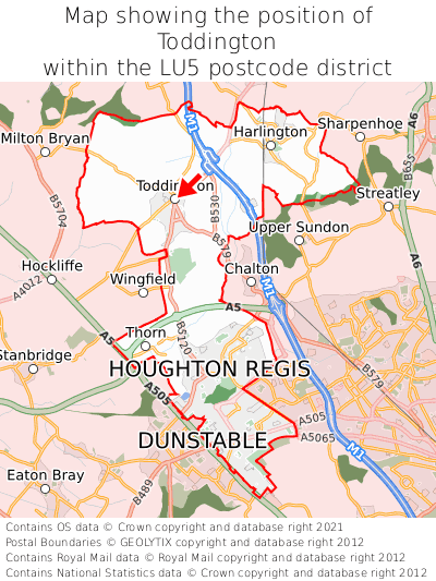 Map showing location of Toddington within LU5