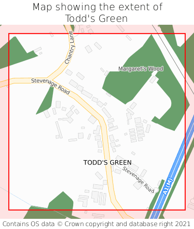 Map showing extent of Todd's Green as bounding box