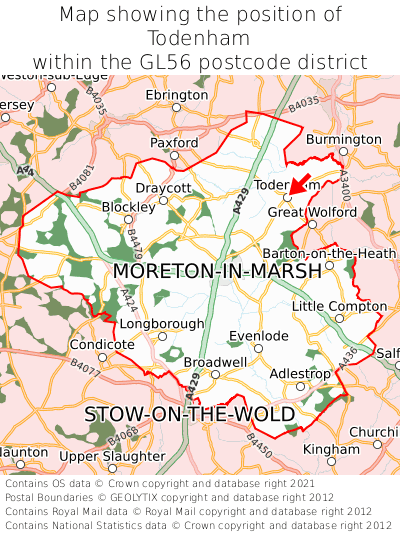 Map showing location of Todenham within GL56