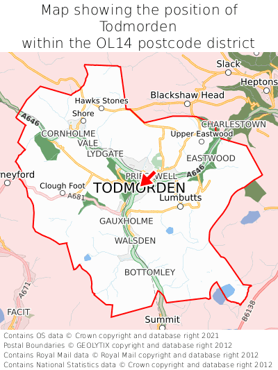 Map showing location of Todmorden within OL14