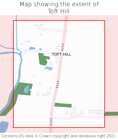 Map showing extent of Toft Hill as bounding box