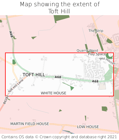 Map showing extent of Toft Hill as bounding box