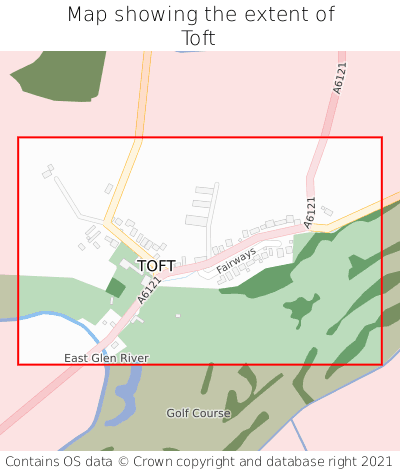 Map showing extent of Toft as bounding box