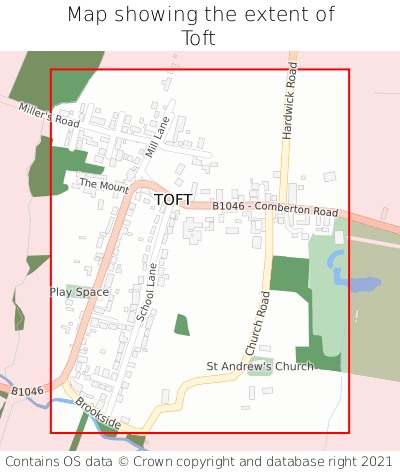 Map showing extent of Toft as bounding box
