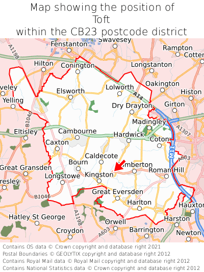 Map showing location of Toft within CB23