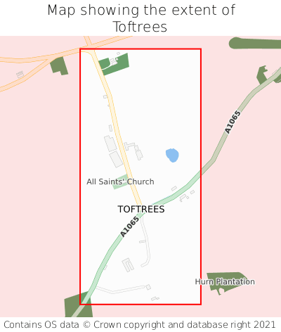 Map showing extent of Toftrees as bounding box