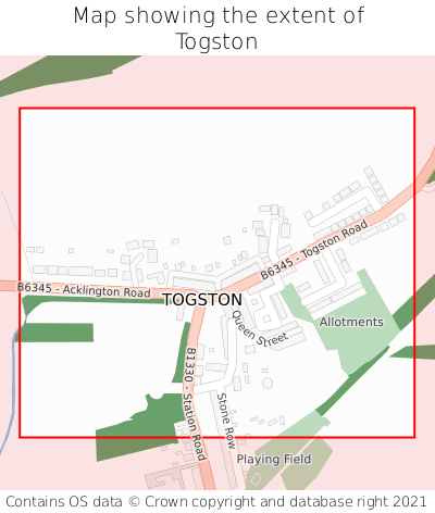 Map showing extent of Togston as bounding box