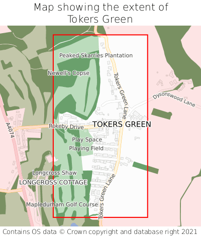 Map showing extent of Tokers Green as bounding box