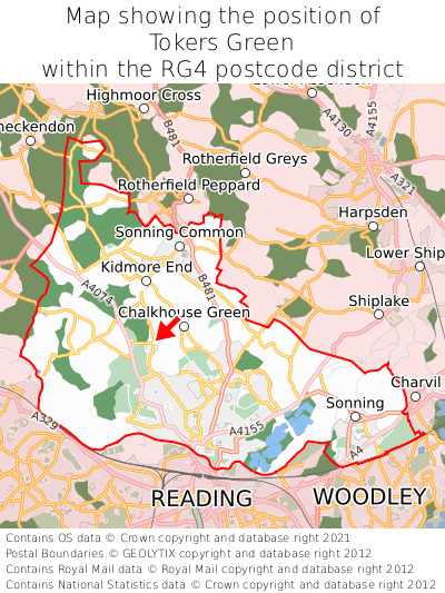 Map showing location of Tokers Green within RG4