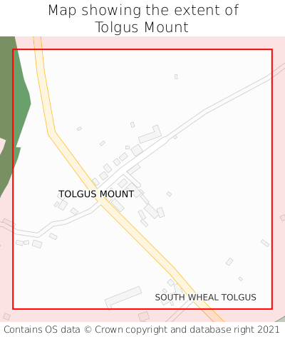 Map showing extent of Tolgus Mount as bounding box