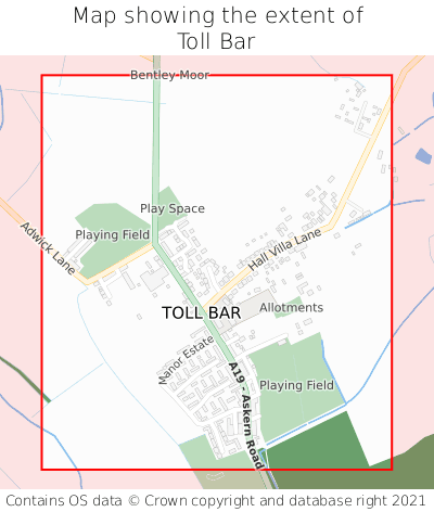 Map showing extent of Toll Bar as bounding box