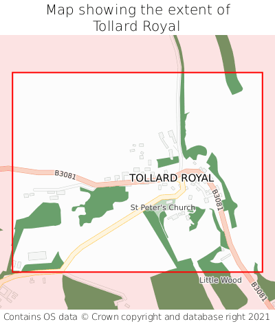 Map showing extent of Tollard Royal as bounding box