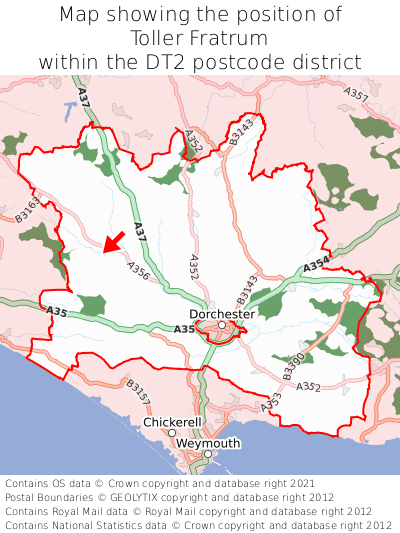 Map showing location of Toller Fratrum within DT2