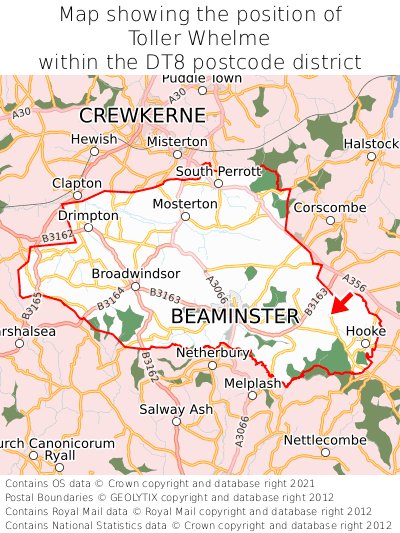 Map showing location of Toller Whelme within DT8