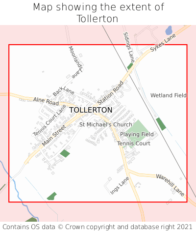 Map showing extent of Tollerton as bounding box