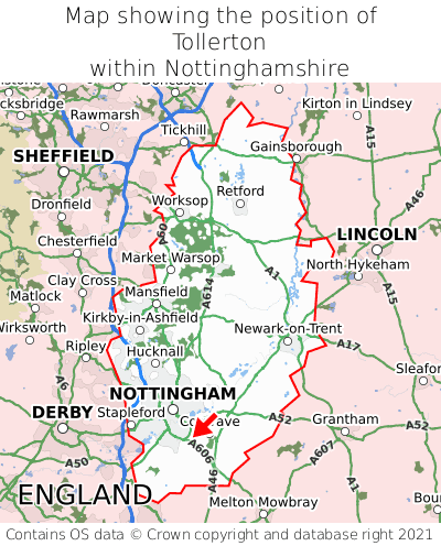 Map showing location of Tollerton within Nottinghamshire