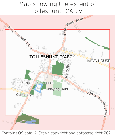 Map showing extent of Tolleshunt D'Arcy as bounding box