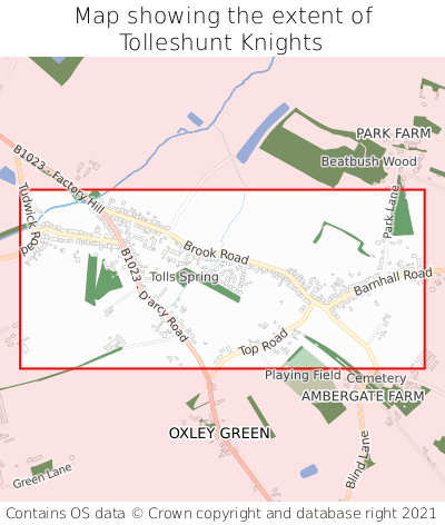 Map showing extent of Tolleshunt Knights as bounding box