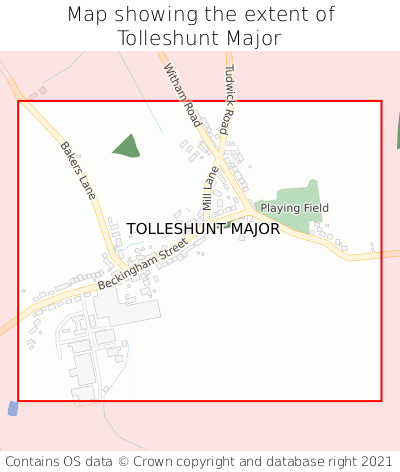 Map showing extent of Tolleshunt Major as bounding box