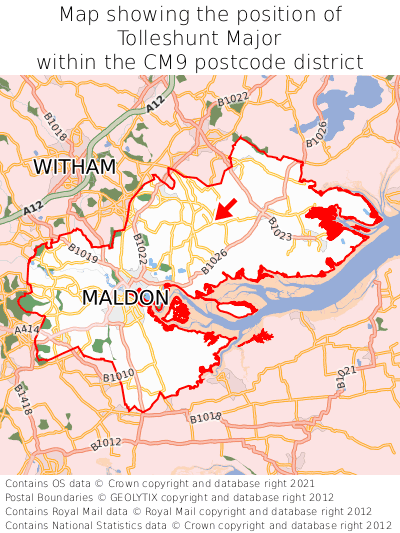 Map showing location of Tolleshunt Major within CM9