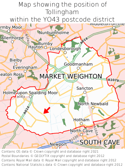 Map showing location of Tollingham within YO43