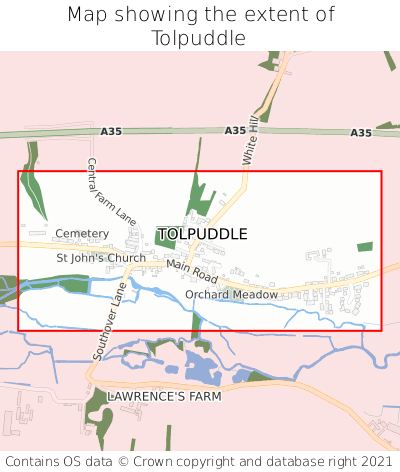 Map showing extent of Tolpuddle as bounding box
