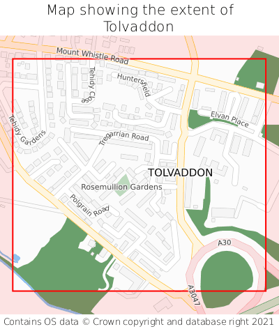 Map showing extent of Tolvaddon as bounding box