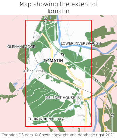 Map showing extent of Tomatin as bounding box