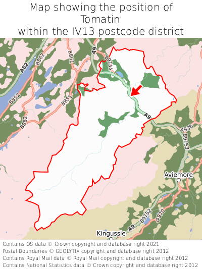 Map showing location of Tomatin within IV13