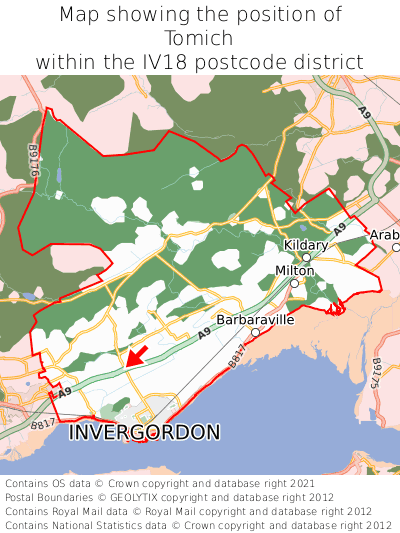 Map showing location of Tomich within IV18