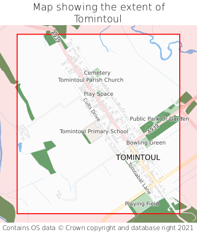 Map showing extent of Tomintoul as bounding box