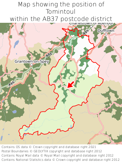 Map showing location of Tomintoul within AB37