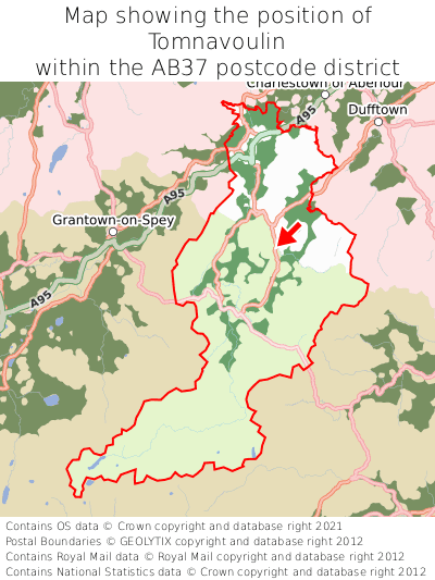 Map showing location of Tomnavoulin within AB37