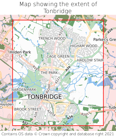 Map showing extent of Tonbridge as bounding box