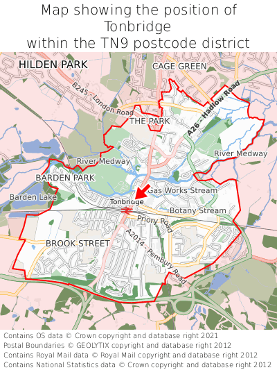 Map showing location of Tonbridge within TN9