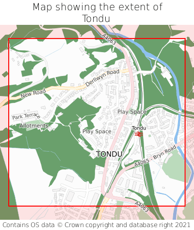 Map showing extent of Tondu as bounding box