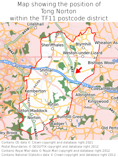 Map showing location of Tong Norton within TF11