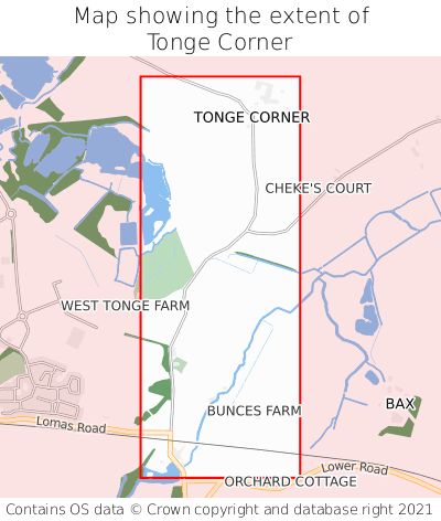 Map showing extent of Tonge Corner as bounding box