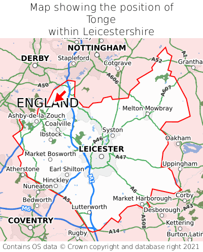 Map showing location of Tonge within Leicestershire