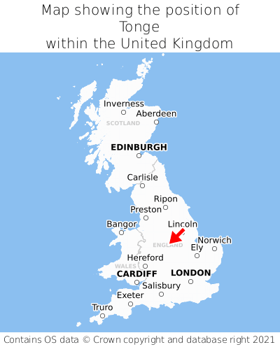 Map showing location of Tonge within the UK
