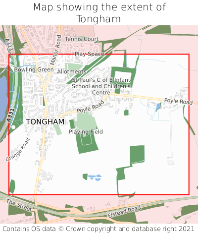 Map showing extent of Tongham as bounding box