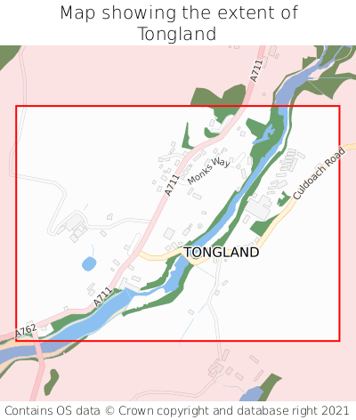Map showing extent of Tongland as bounding box