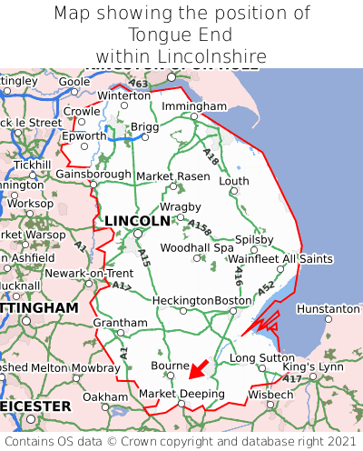 Map showing location of Tongue End within Lincolnshire