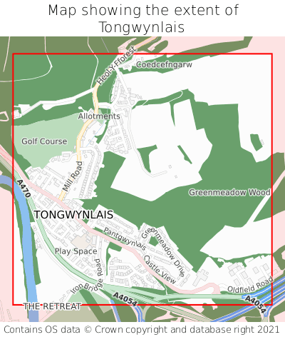Map showing extent of Tongwynlais as bounding box