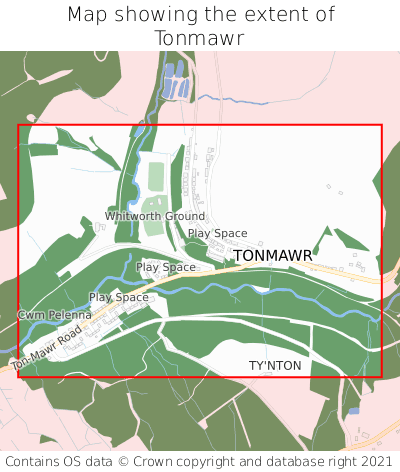 Map showing extent of Tonmawr as bounding box