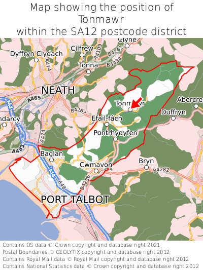 Map showing location of Tonmawr within SA12