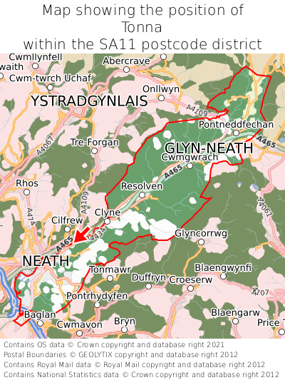 Map showing location of Tonna within SA11